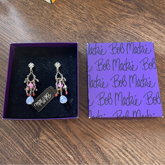 Vintage Bob Mackie Crystal/ Precious Stone Dangling Post Earrings - Picture 3 of 4